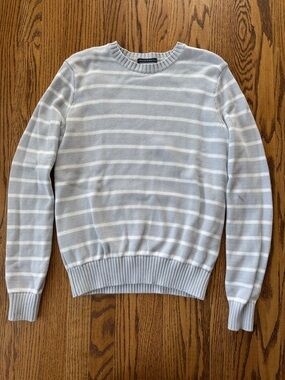 Brandy Melville Light Blue and White Striped Crewneck Sweater